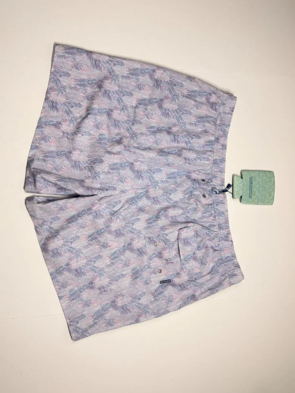 Peter Millar Swim Trunks With Coozie - Leaf Print - Violet Shades  - XXL